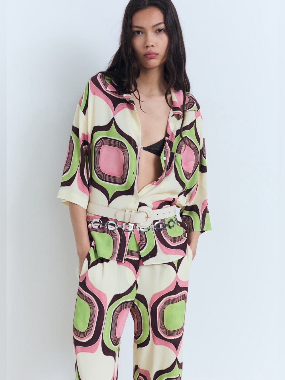 Mango Geometric print Co-ord set blouse + pants NWT - Picture 7 of 8